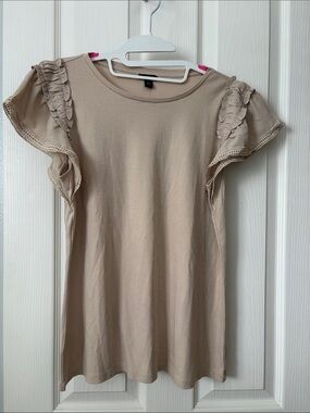Ann Taylor Beige Ruffle Sleeve Tee